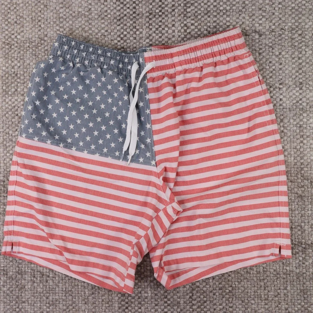 Chubbies Swim Trunks Mens Medium Red White Blue Excellent American Flag 7 Inseam